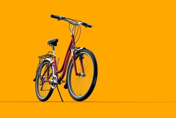 Bicicleta de montanha 3D no fundo laranja — Fotografia de Stock