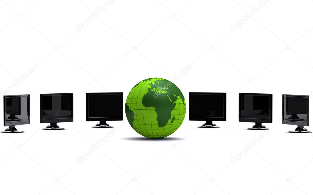 Green globe and lcd monitors