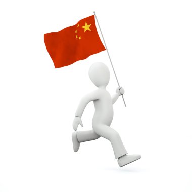 Çinli bir bayrak tutan