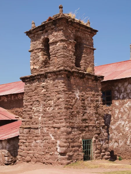 Old Tower Christian Church Build Stone Lake Titicaca Peru — Stock Photo, Image