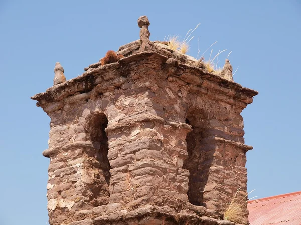 Stará Věž Křesťanské Církve Stavět Kamene Jezero Titicaca Peru — Stock fotografie