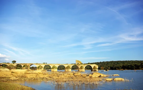 Vecchio Ponte Ajuda Nel Fiume Guadiana — Foto Stock