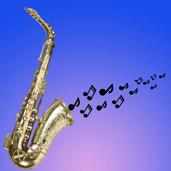 Saxophone with notes silhouetted — Stock Photo, Image