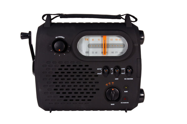 Emergency radio with cranking power isolated with clipping path at original size