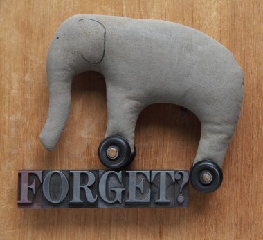 Forget word with old elephant toy clipart