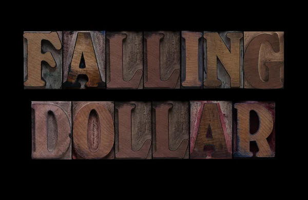 Les Mots Tombant Dollar Dans Vieux Type Bois Typographie — Photo