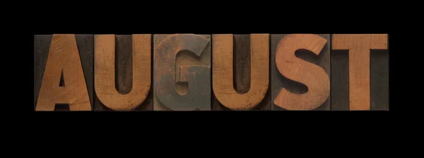 Het Woord Augustus Oude Boekdruk Hout Type — Stockfoto