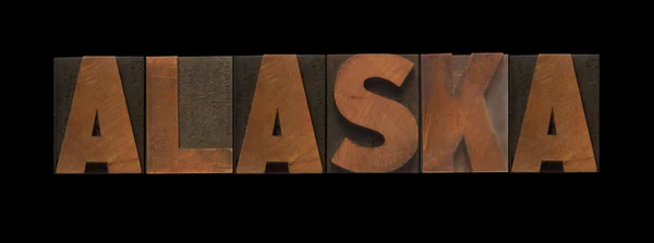 老活版木类型中的单词阿拉斯加 — 图库照片