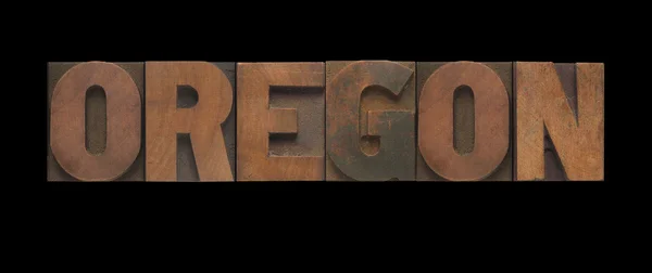 Słowo Oregon Stare Druki Typu Drewna — Zdjęcie stockowe