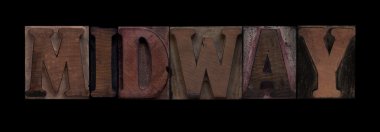 The word Midway in old letterpress wood type clipart