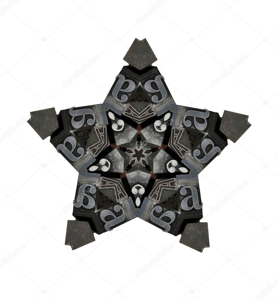 Five-point stars of metal type in gray and black
