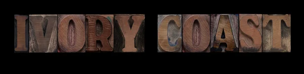 Words Ivory Coast Old Letterpress Wood Type — Stock Photo, Image