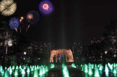 Fountain and fireworks clipart