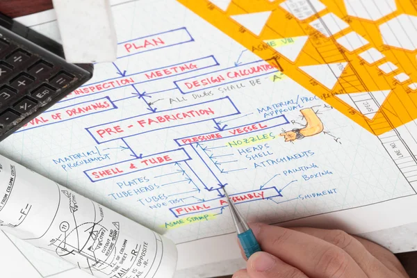 Close-up of engineering flow of project — Stock Photo, Image