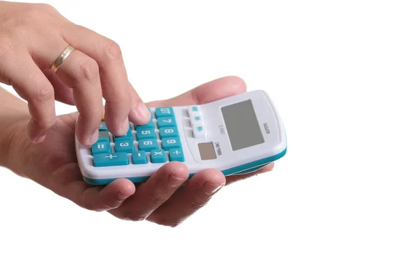 Calculator in feminine hand — Stock Photo, Image