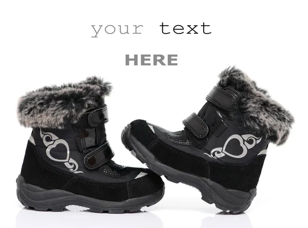 Buty zimowe czarne dziecko — Zdjęcie stockowe