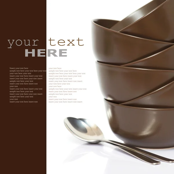 Stack Bowls Spoons Sample Text — Stock Photo, Image