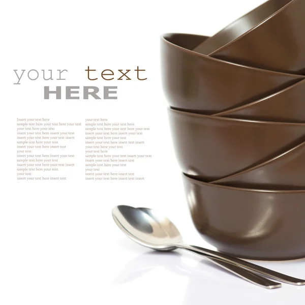 Stack Bowls Spoons Sample Text — Stock Photo, Image