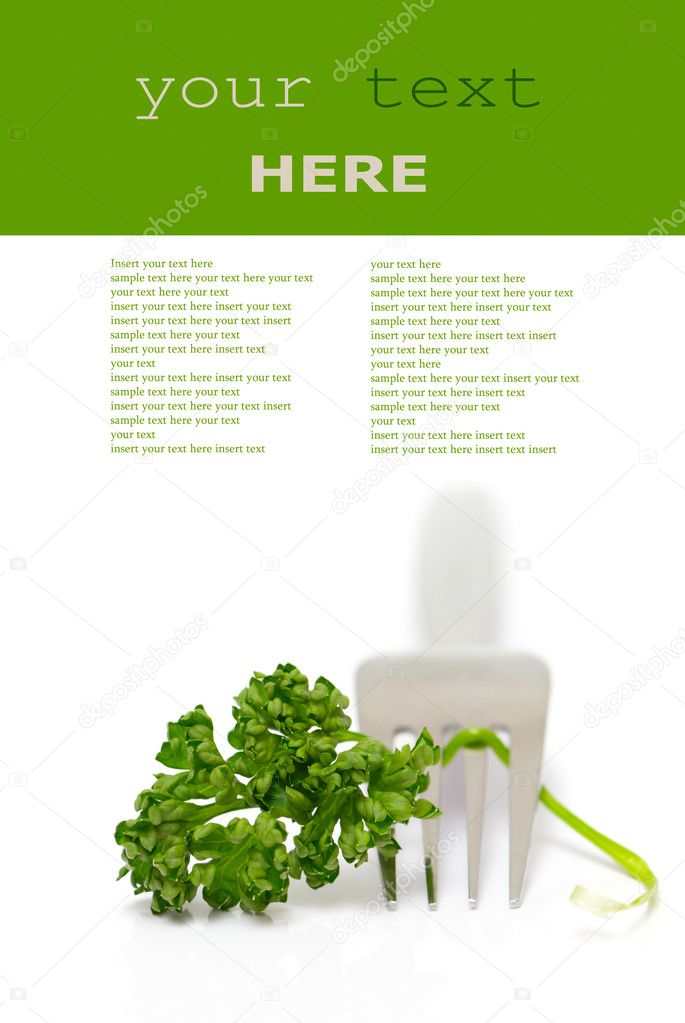 Parley and fork isolated on a white background (with sample text)
