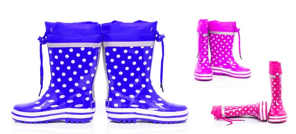 Collage Colorful Rubber Boots Kids Isolated White Background — Stock Photo, Image
