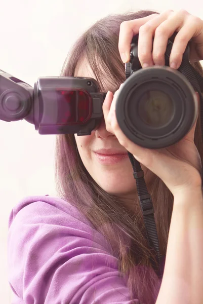 Girl with a camera — Stock Photo, Image