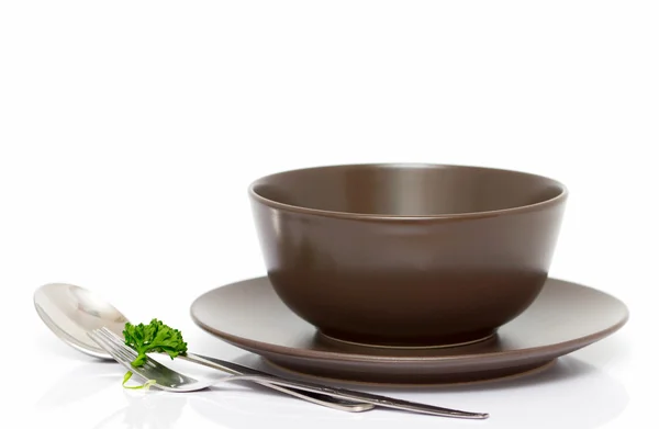 盘、 碗、 勺子和叉子 — 图库照片