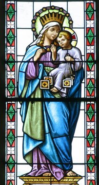 Virgin Mary with baby Jesus, stained glass clipart