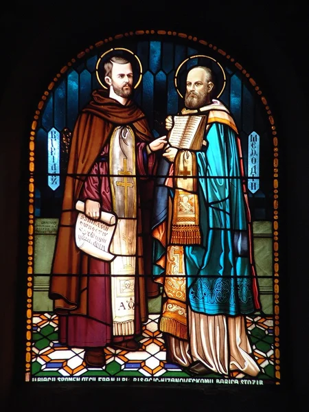 Saints Cyril Methodius Stained Glass — Stock Photo, Image