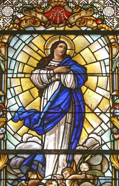 Jungfru Maria Målat Glas — Stockfoto