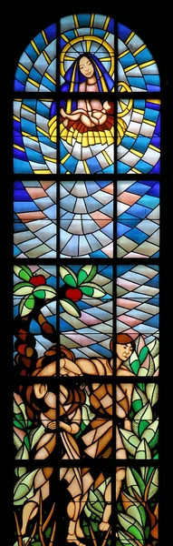 stock image Adam And Eve Expelled From Paradise, stained glass