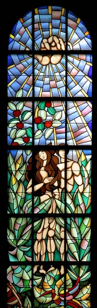 Gott Der Die Erde Erschafft Adam Und Eve Glasmalerei — Stockfoto