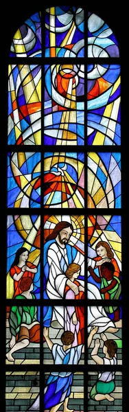 Jesus Friend Little Children Stained Glass — Stock Photo, Image