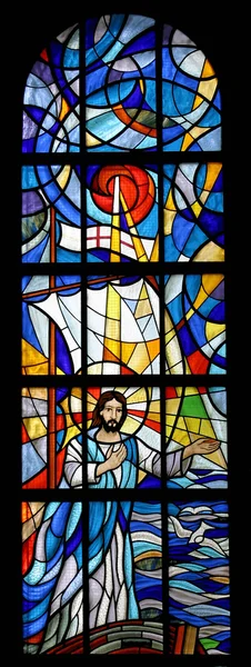 Jesus Beruhigt Einen Sturm Auf Dem Meer Glasmalerei — Stockfoto