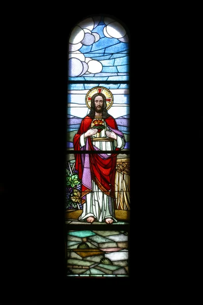 神圣的心灵的耶稣 彩绘玻璃 — 图库照片