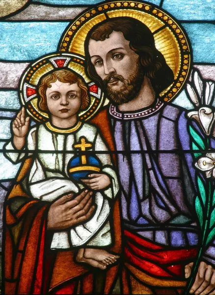 San Giuseppe Con Braccio Gesù Bambino Vetrate — Foto Stock