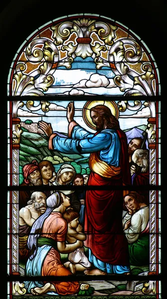 Sermon Mount Stained Glass — Stock Photo, Image