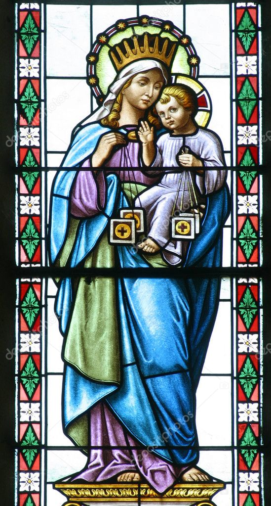 Virgin Mary with baby Jesus, stained glass
