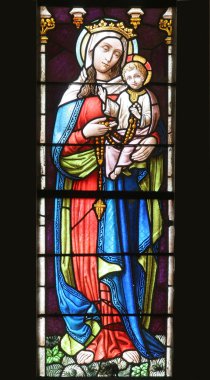 Virgin Mary with baby Jesus, stained glass clipart