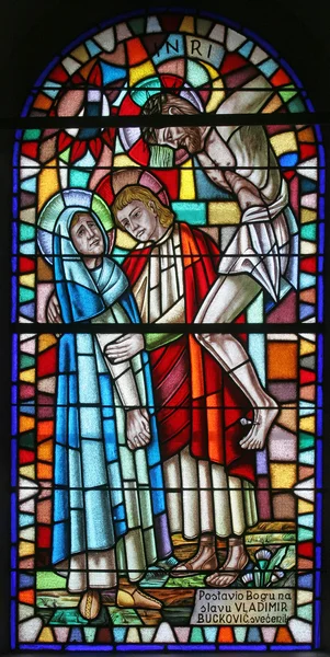 Virgin Mary Saint John Cross Stained Glass — Stock Photo, Image