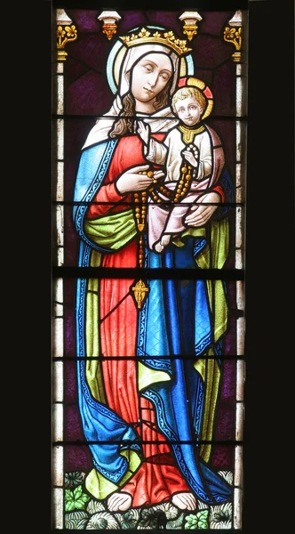 Jungfru Maria Med Barnet Jesus Målat Glas — Stockfoto