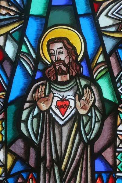 Sagrado Corazón Jesús Vidrieras — Foto de Stock