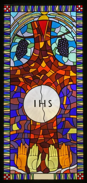 Eucharistie Sedm Svátostí Barevné Sklo — Stock fotografie