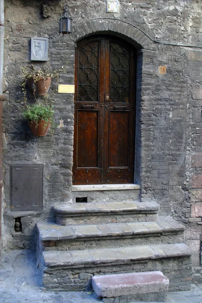 Puerta de madera con marco de puerta de piedra — Foto de Stock