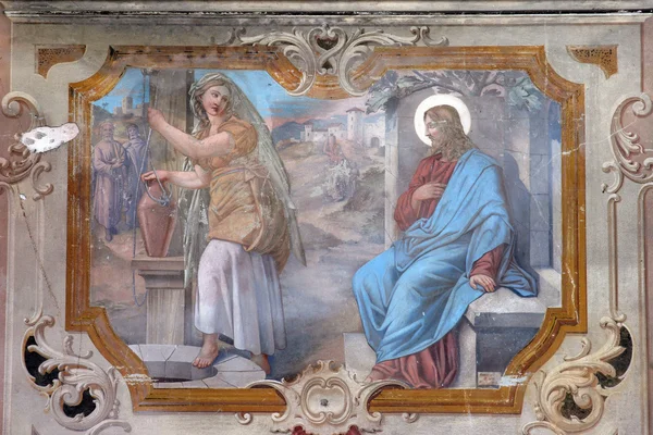 Иисус и женщина из Самарии — стоковое фото