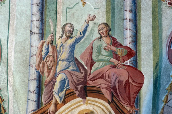 Fresco schilderijen in de oude kerk — Stockfoto