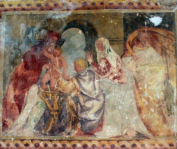 Jézus a templomban, a régi templom freskókkal bemutatása — Stock Fotó