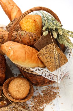 Bread products in basket clipart