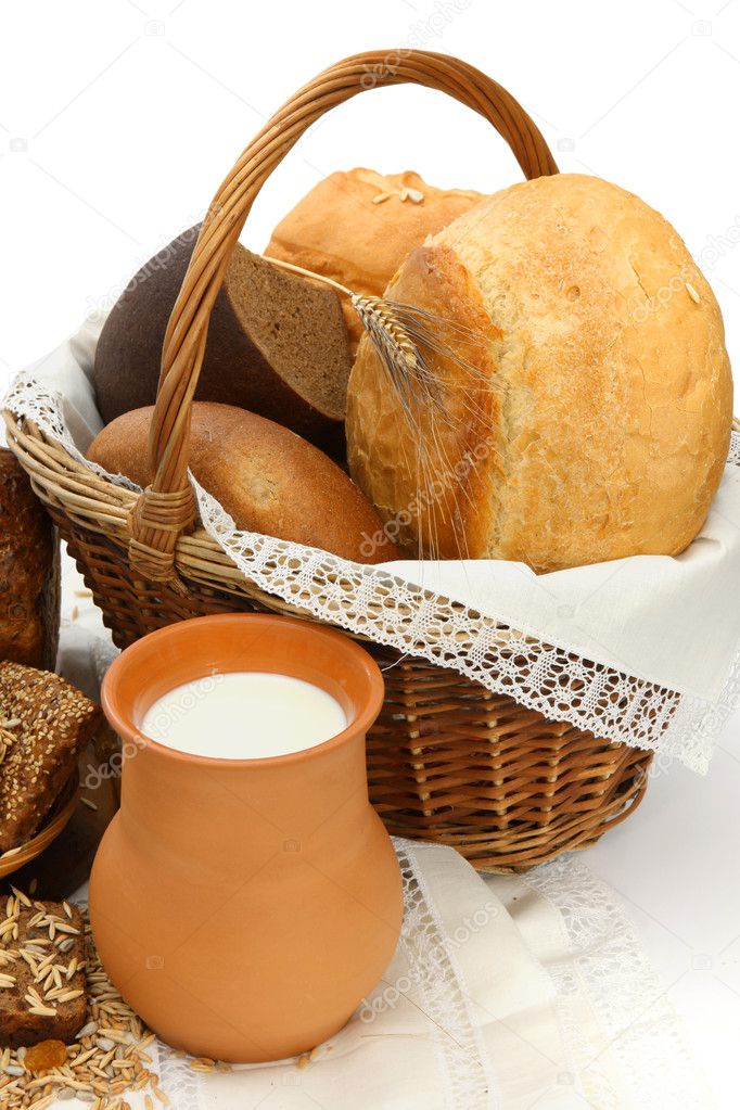 Different bread products with milk