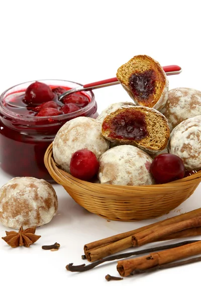 stock image Spice-cakes with a cherry jam