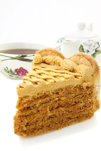 Medového koláče a čaj — Stock fotografie